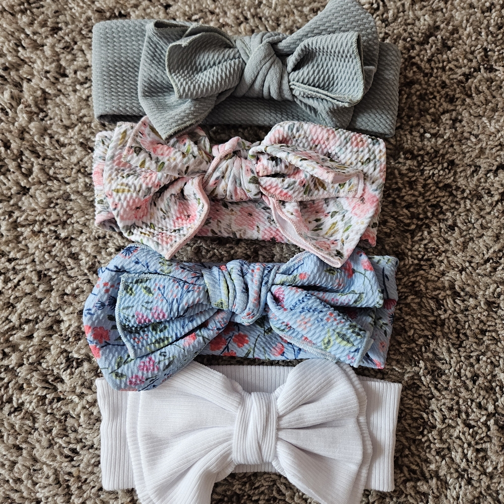 Floral and Solid Kids Headband Set